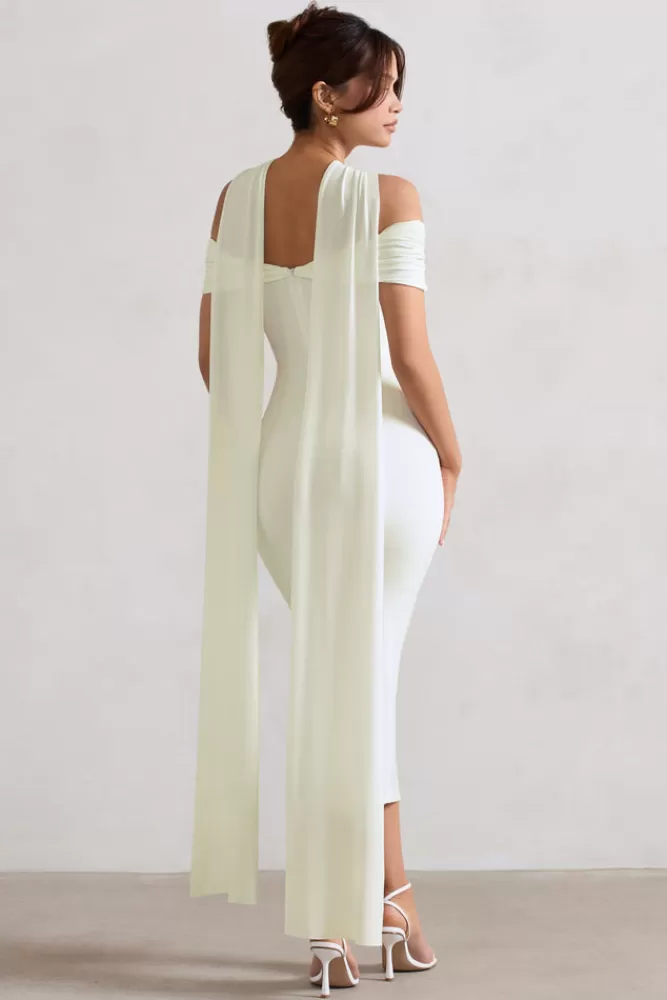 Club L London Galia | Strappy Midi Dress With Drape WHITE Sale