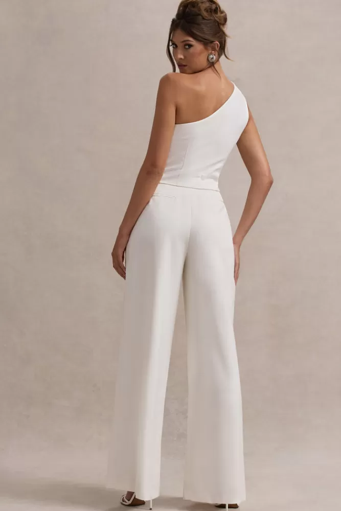 Club L London Galilea | Plisse Wide-Leg Trousers CREAM Outlet