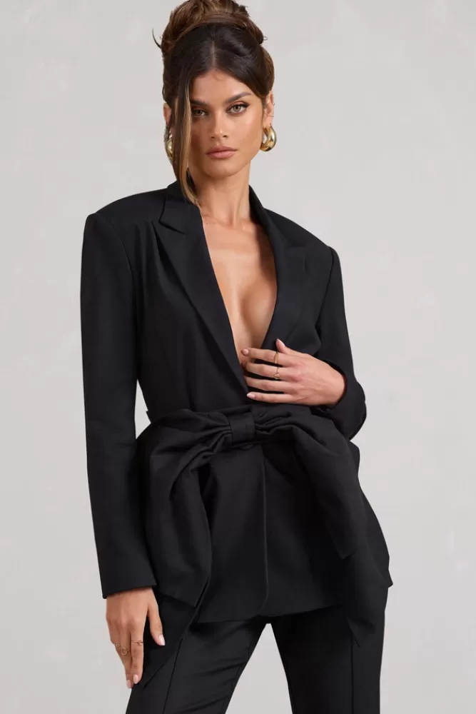 Club L London Gifted | Plunge Blazer With Statement Bow BLACK Discount