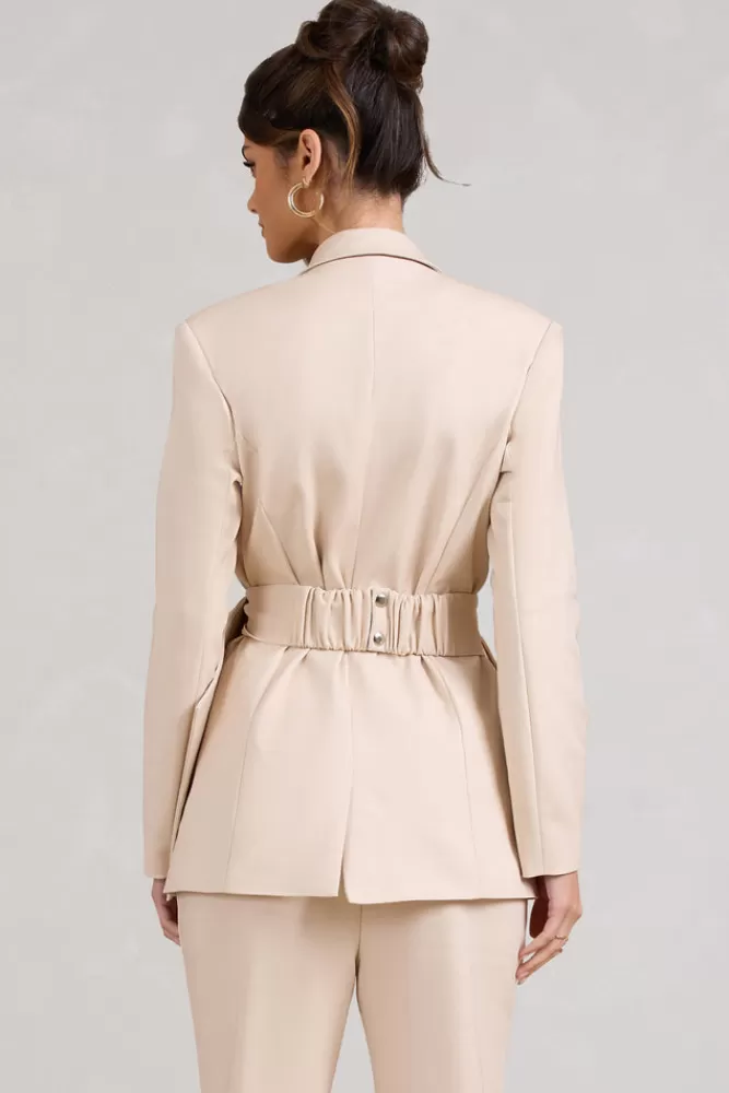 Club L London Gifted | Plunge Blazer With Statement Bow STONE Sale