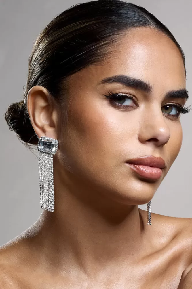 Club L London Glazier | Diamante Tassel Earrings SILVER Best Sale