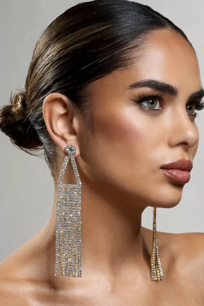 Club L London Glister | Diamante Statement Tassel Earrings GOLD Online