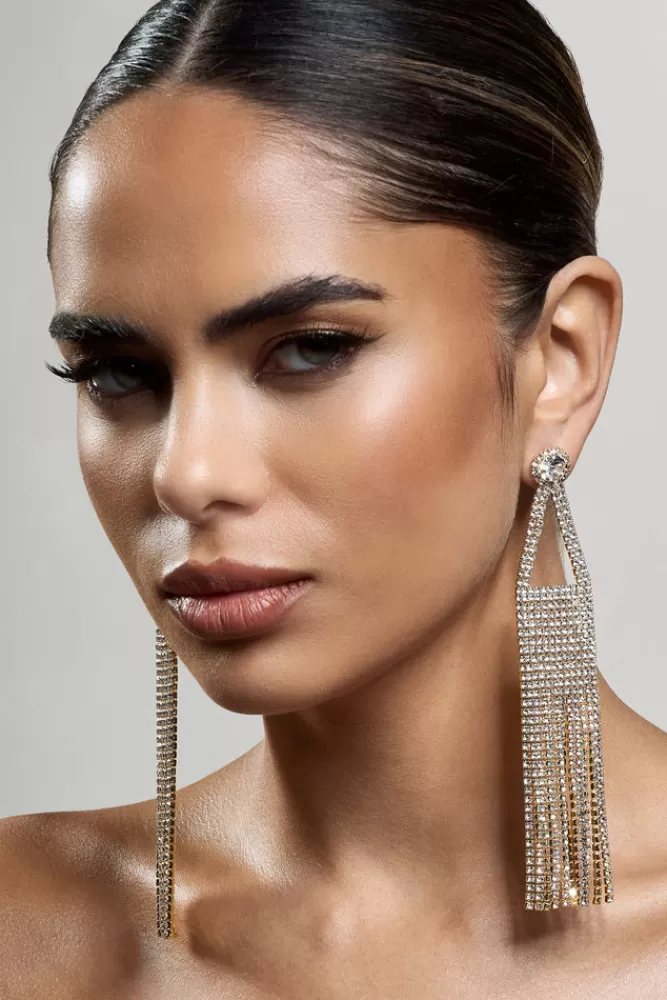 Club L London Glister | Diamante Statement Tassel Earrings GOLD Online