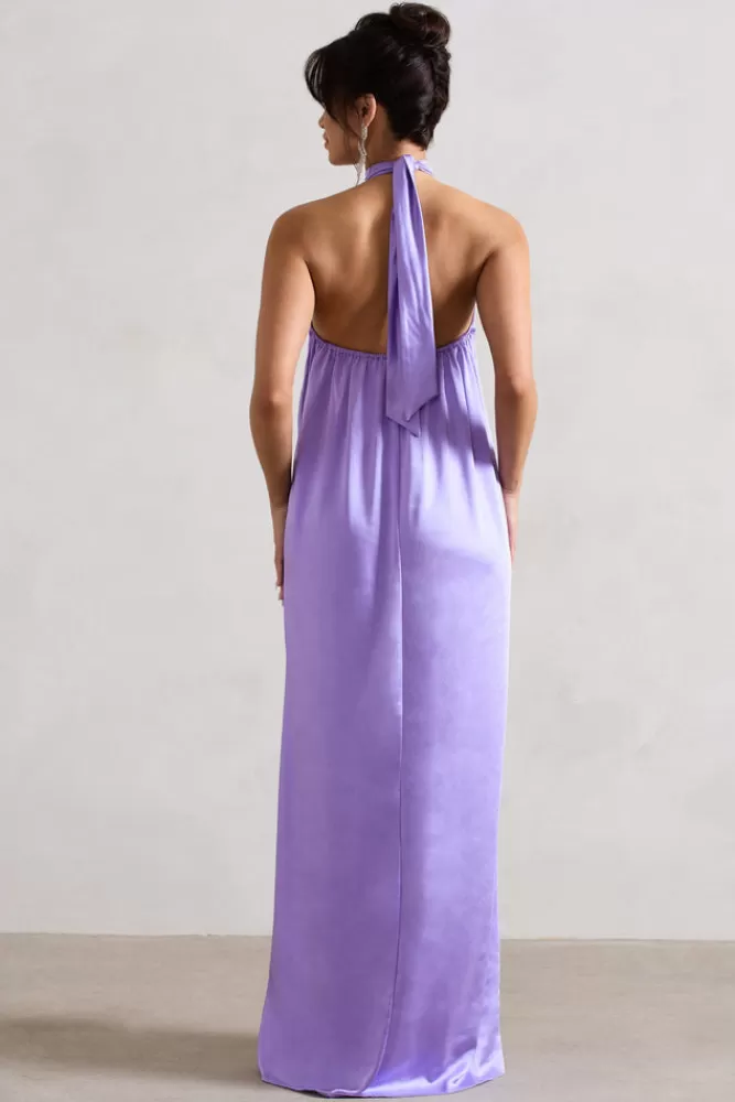 Club L London Gloriana | Lilac Satin High-Neck Maxi Dress PASTELLILAC Flash Sale