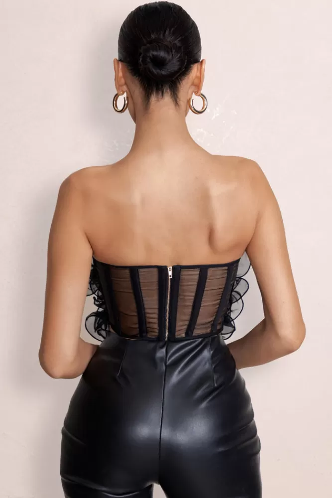 Club L London Glorious | Strapless Organza Corset Top BLACK Cheap