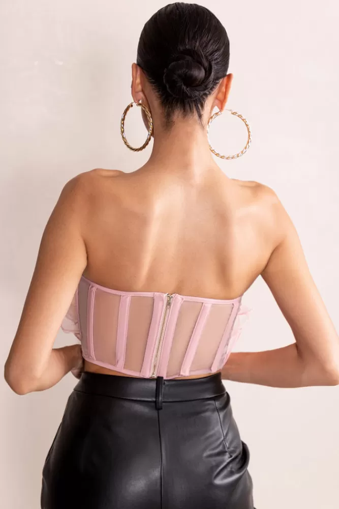 Club L London Glorious | Pink Strapless Organza Corset Top NUDE Shop