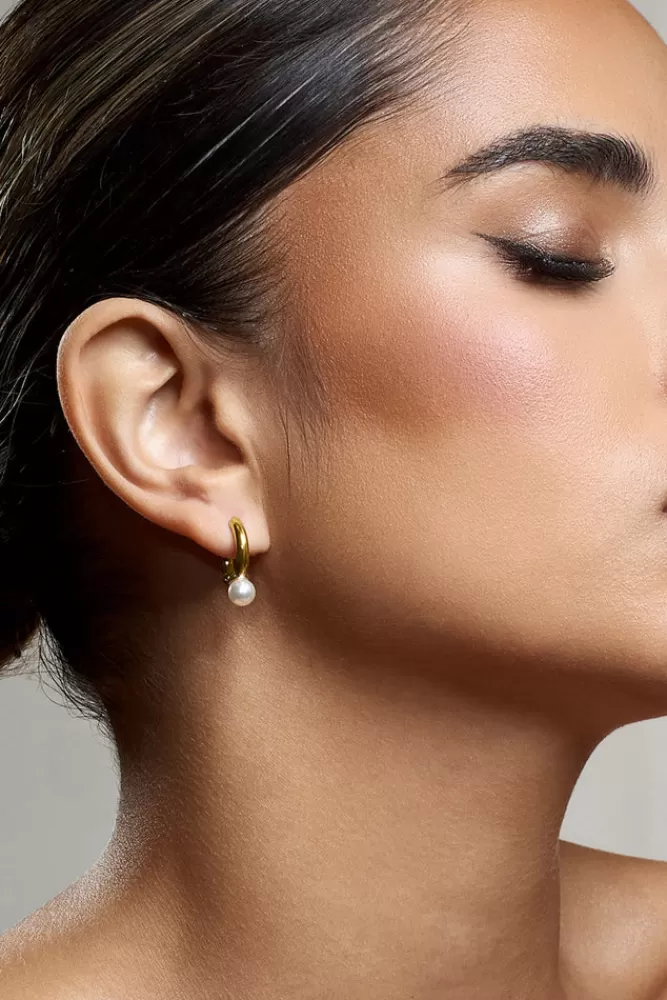 Club L London Gloss | Pearl Small Hoop Earrings GOLD Shop