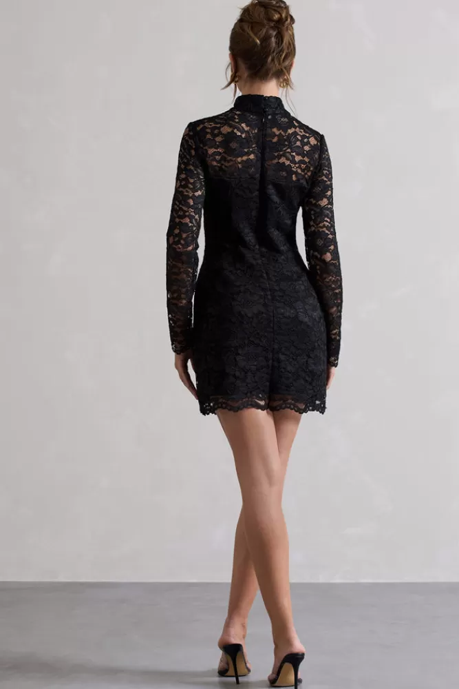 Club L London Gossip | Lace High-Neck Mini Dress BLACK Shop