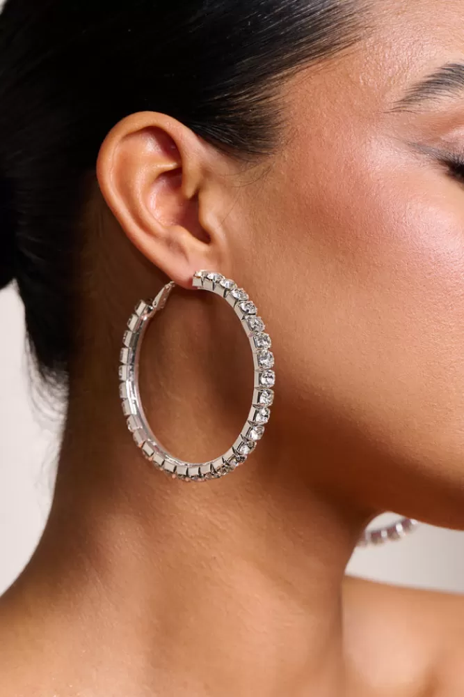 Club L London Grace | Chunky Diamante Hoop SILVER Best Sale