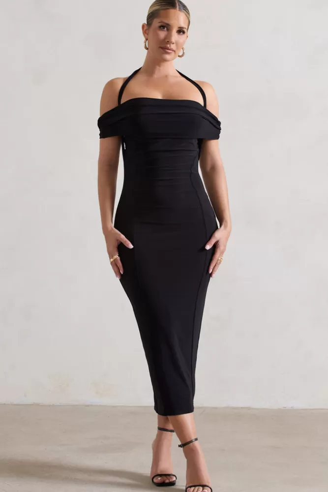 Club L London Gwen | Bardot Halter-Neck Midi Dress BLACK Sale