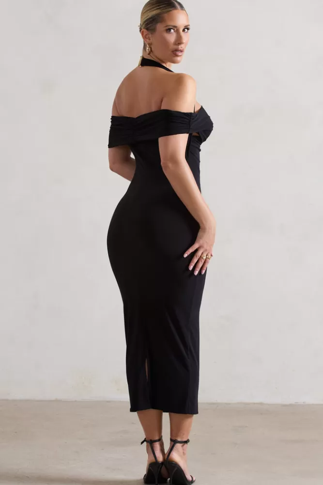 Club L London Gwen | Bardot Halter-Neck Midi Dress BLACK Sale