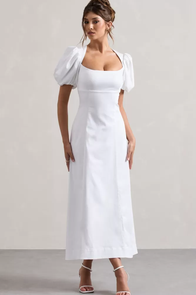 Club L London Hacienda | Poplin Puff-Sleeve Maxi Dress WHITE Sale