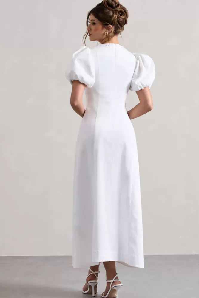 Club L London Hacienda | Poplin Puff-Sleeve Maxi Dress WHITE Sale