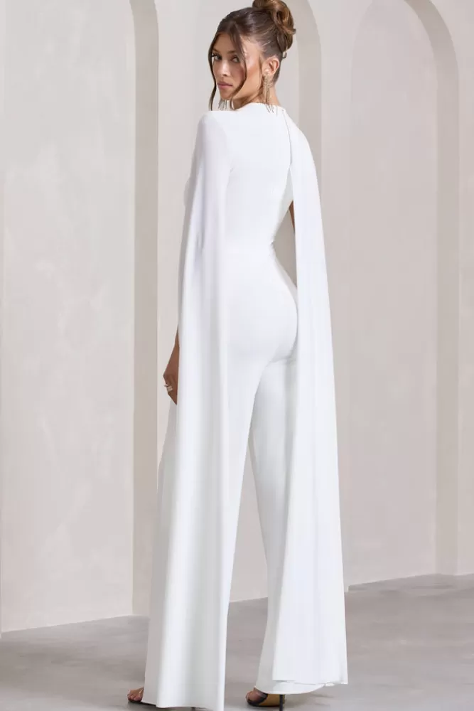 Club L London Harley | Straight-Leg Jumpsuit With Cape Sleeves WHITE Cheap