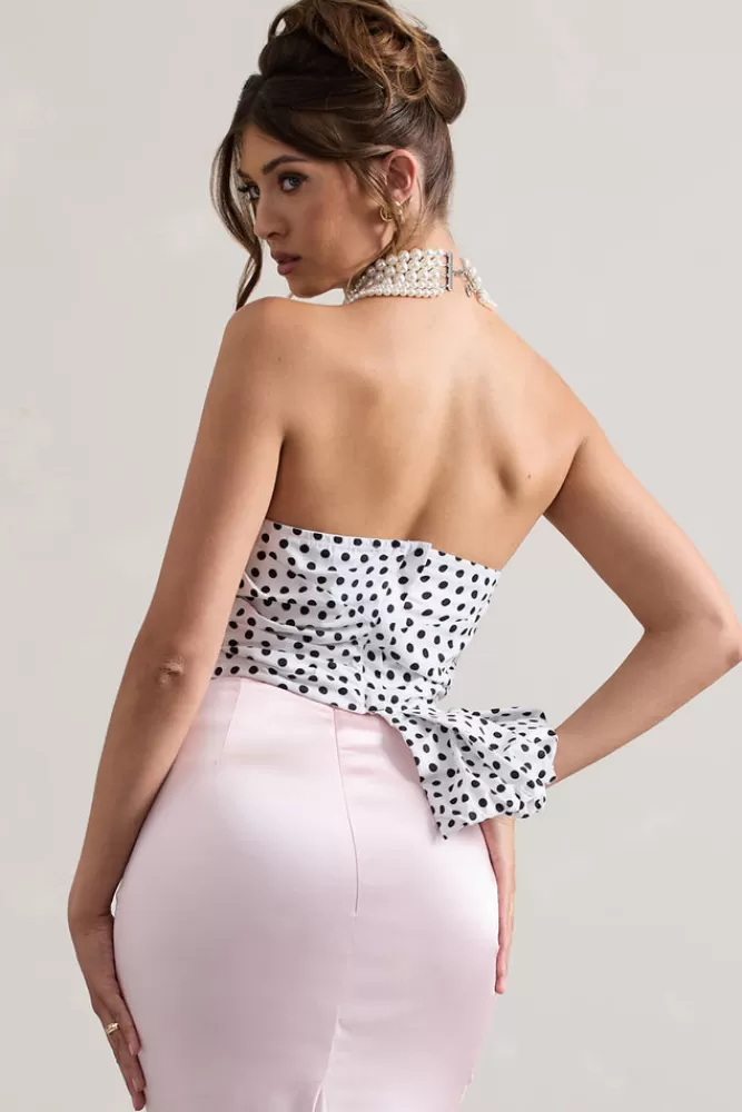 Club L London Haute | Cream Polka Dot Asymmetric Plunge-Neck Corset With Ruffle CREAMPOLKADOT Online
