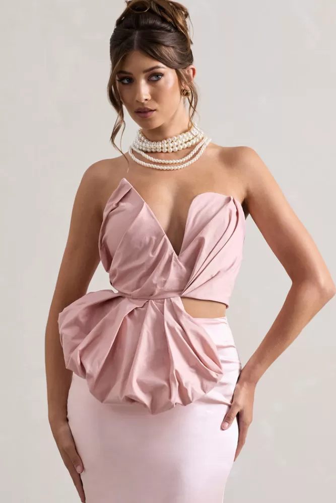 Club L London Haute | Asymmetric Plunge-Neck Corset With Ruffle PINK Best