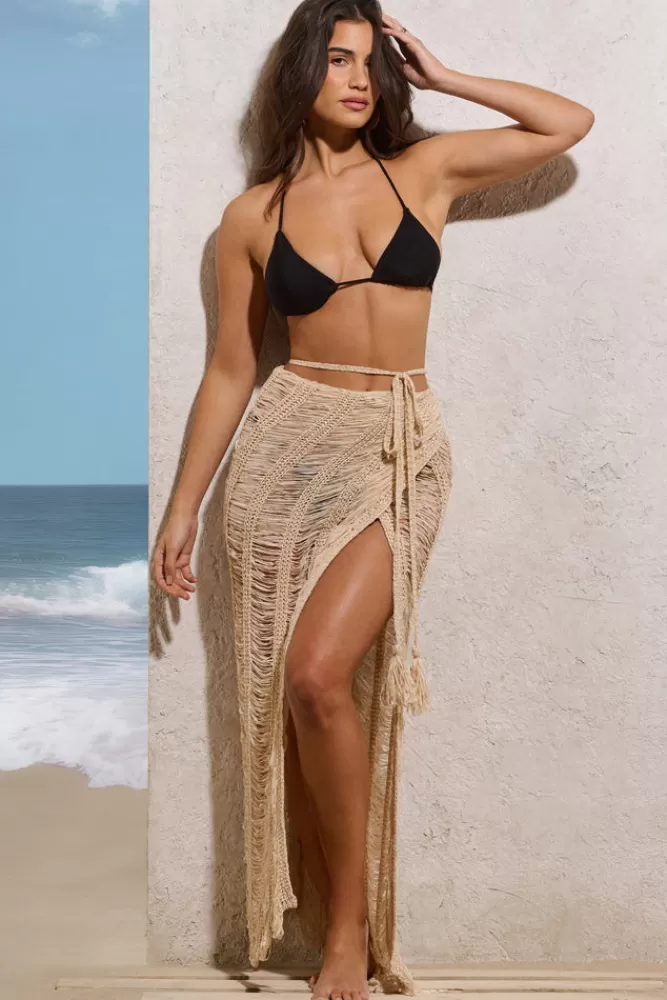 Club L London Havana | Sand Crochet Wrap Maxi Skirt NEUTRAL Discount