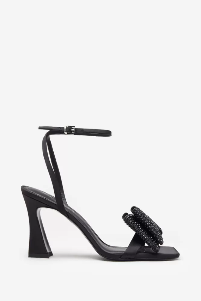 Club L London Headlines | Ankle Strap Heeled Sandals With Diamante Bows BLACK Clearance