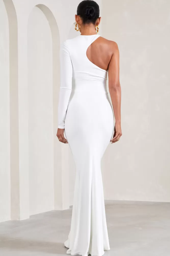 Club L London Heidi | One-Sleeved Split Maternity Maxi Dress WHITE Store