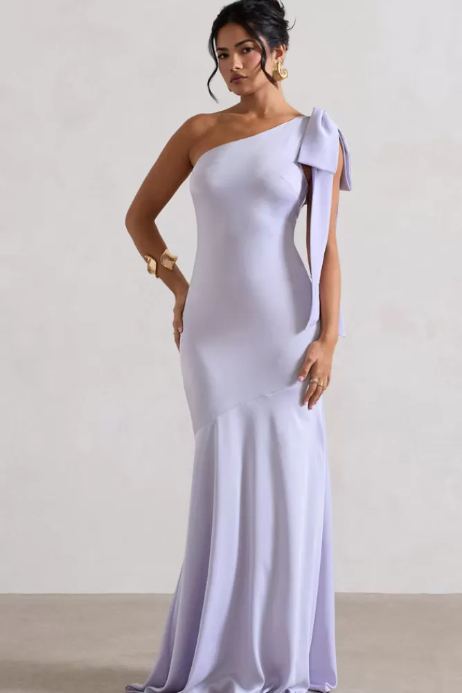 Club L London Here For Love | Satin Asymmetric Maxi Dress With Bow LILAC Hot