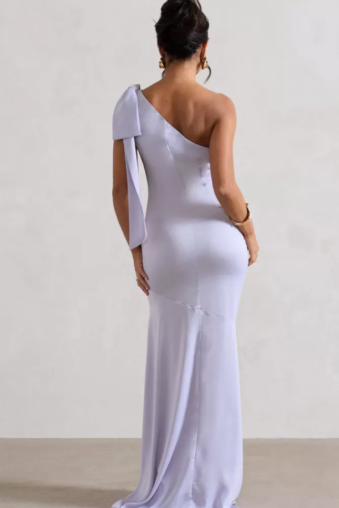 Club L London Here For Love | Satin Asymmetric Maxi Dress With Bow LILAC Hot