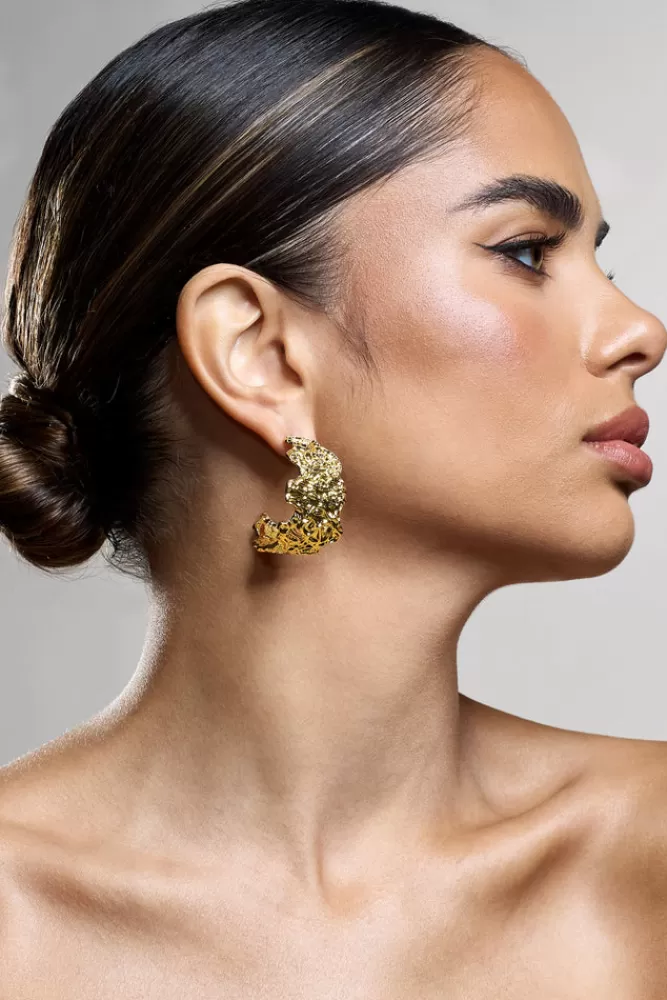 Club L London Hermione | Textured Chunky Hoop Earrings GOLD Shop