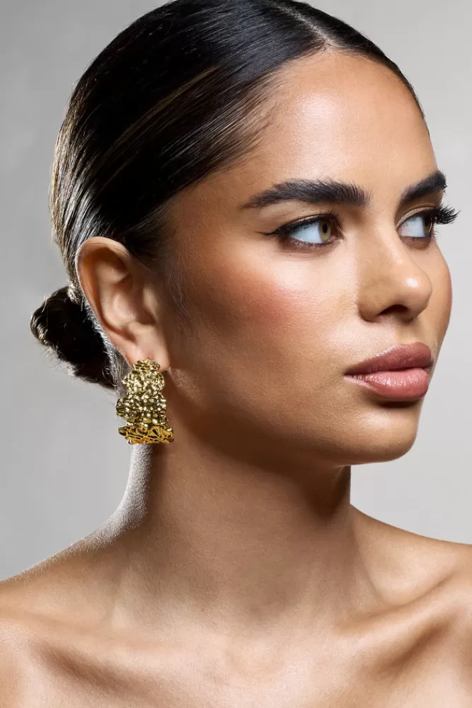 Club L London Hermione | Textured Chunky Hoop Earrings GOLD Shop