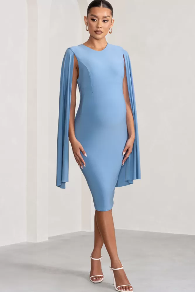 Club L London Hey Mama | Powder Blue Maternity Cape Sleeve Midi Dress POWDERBLUE New