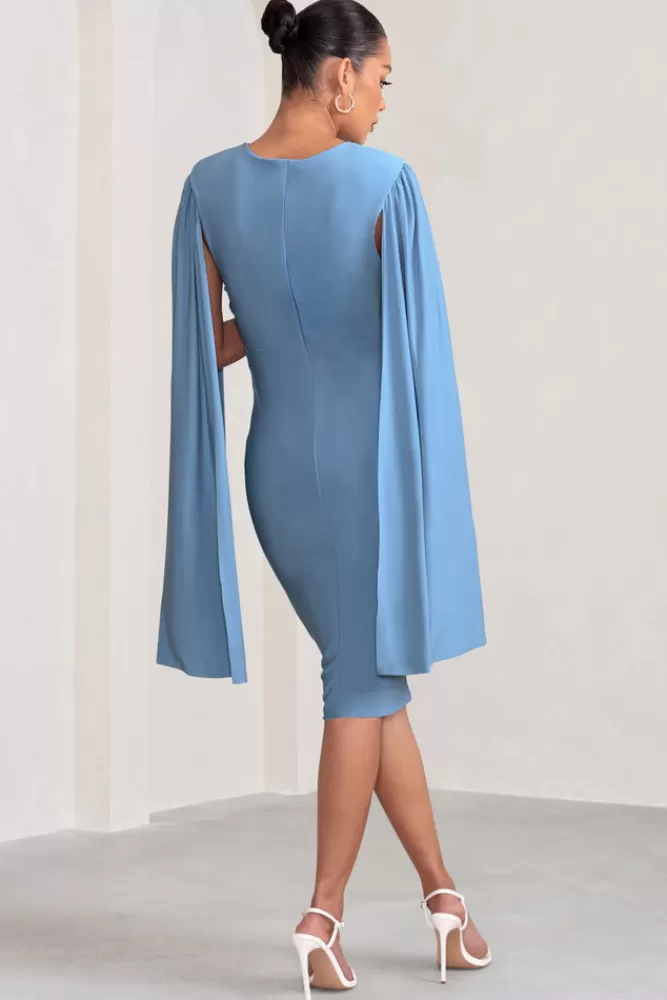 Club L London Hey Mama | Powder Blue Maternity Cape Sleeve Midi Dress POWDERBLUE New