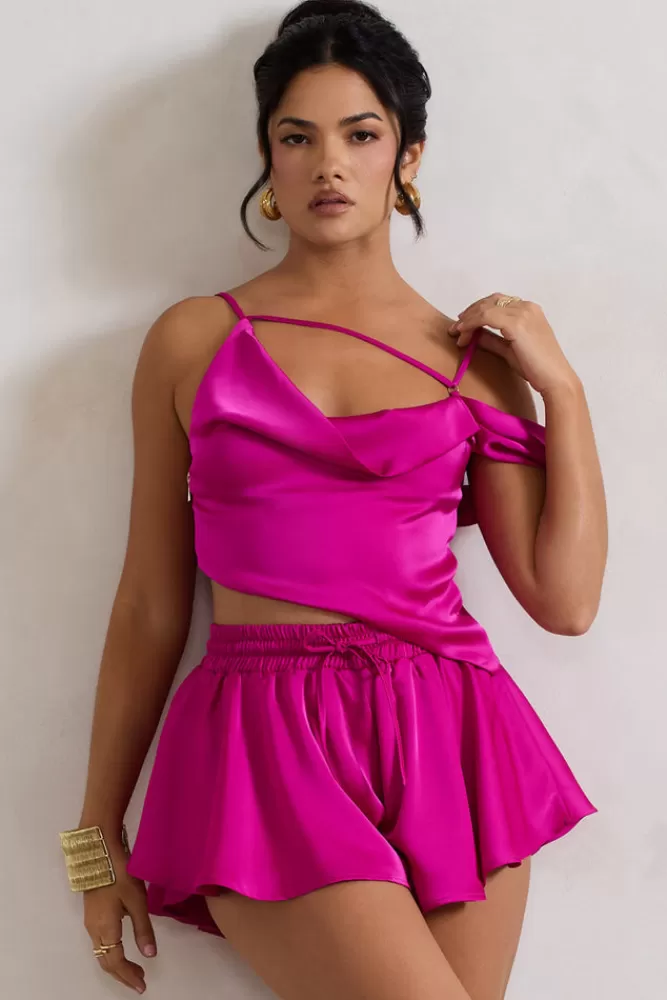 Club L London Hideout | Dark Pink Strappy Asymmetric Crop Top MAGENTA Sale