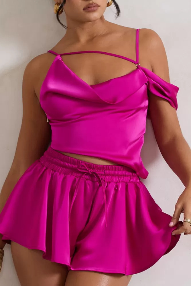 Club L London Hideout | Dark Pink Strappy Asymmetric Crop Top MAGENTA Sale