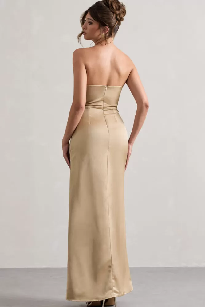 Club L London Hollywood | Satin Strapless Draped Maxi Dress CHAMPAGNE Fashion