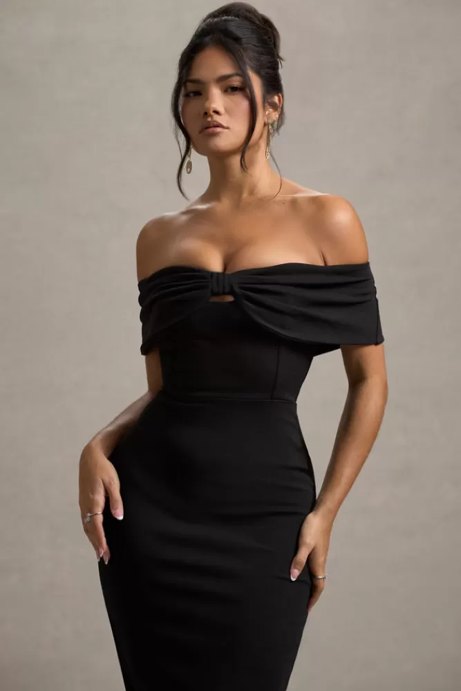 Club L London Hope | Bow Bardot Midi Dress black Hot