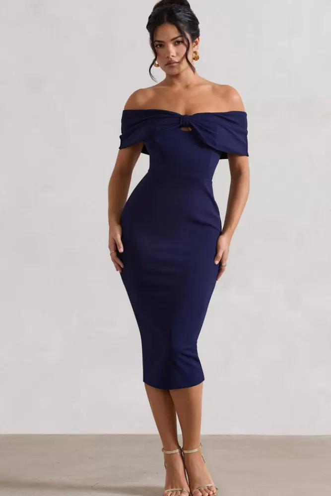 Club L London Hope | Bow Bardot Midi Dress NAVY Online