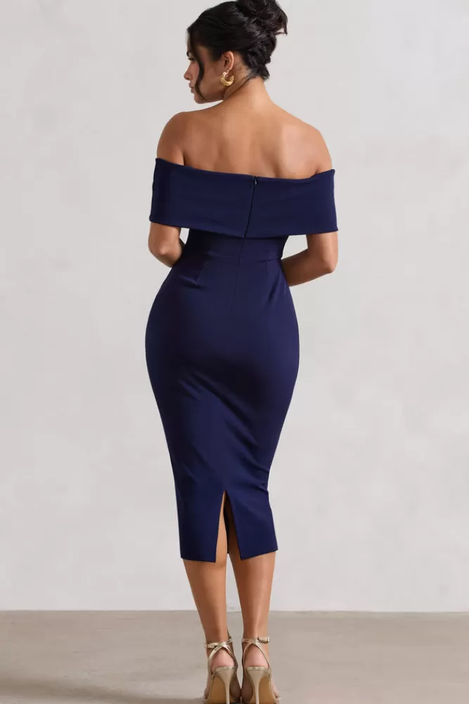 Club L London Hope | Bow Bardot Midi Dress NAVY Online