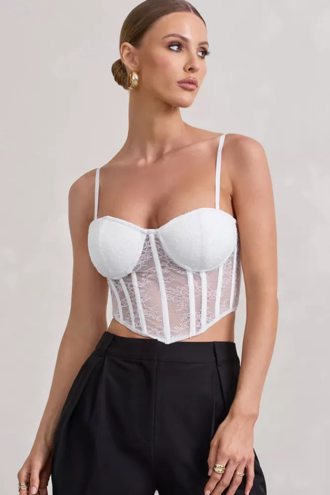 Club L London Imagination | Lace Structured Corset Top WHITE Discount