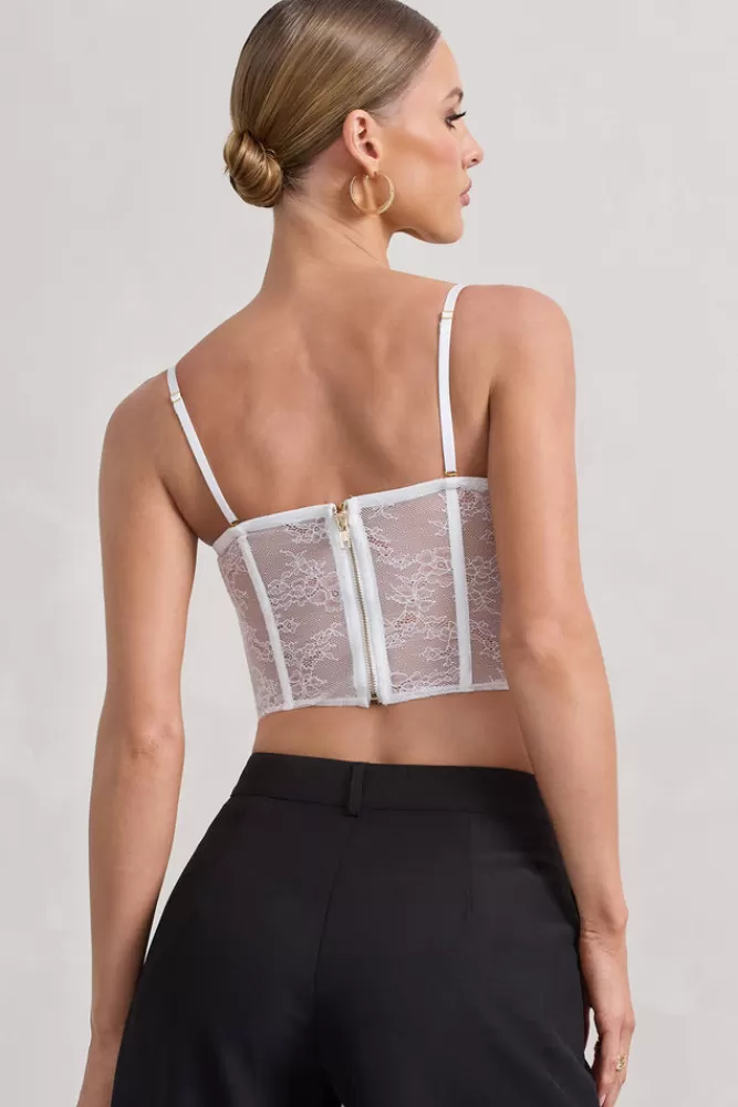 Club L London Imagination | Lace Structured Corset Top WHITE Discount