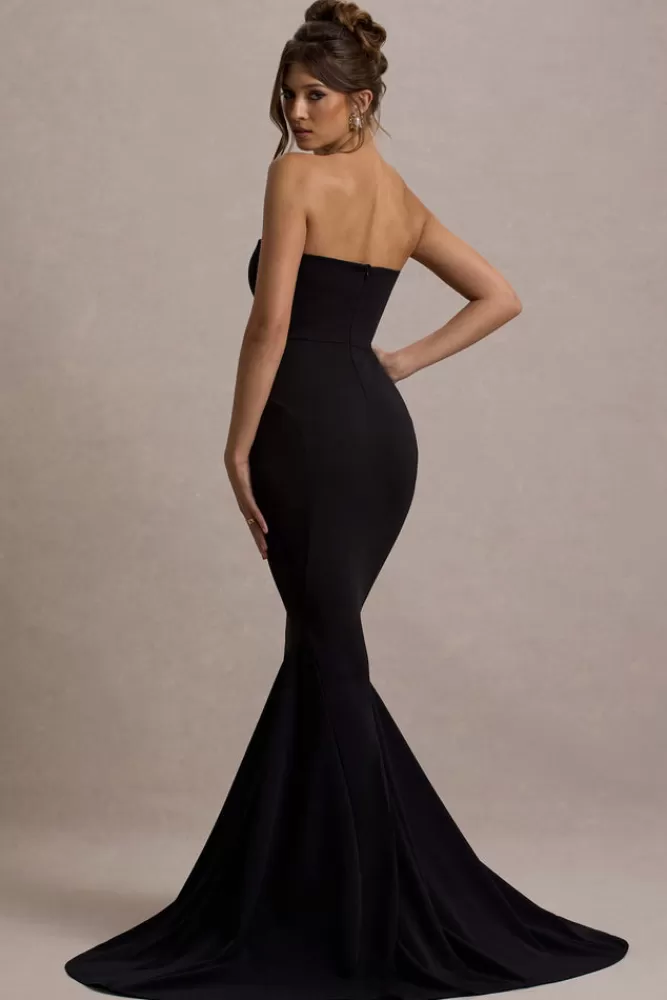 Club L London Impress Me | Strapless Bandeau Fishtail Maxi Dress BLACK Flash Sale