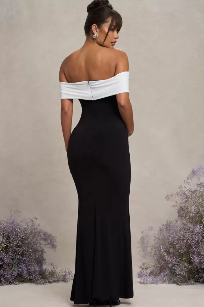 Club L London In Bloom | u0026 White Bardot Maternity Maxi Dress With Flower BLACK Cheap