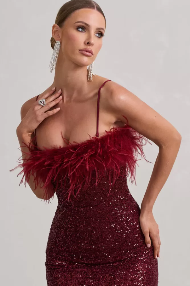 Club L London In Your Head | Sequin Strappy Midi Dress With Feathers PLUM Online