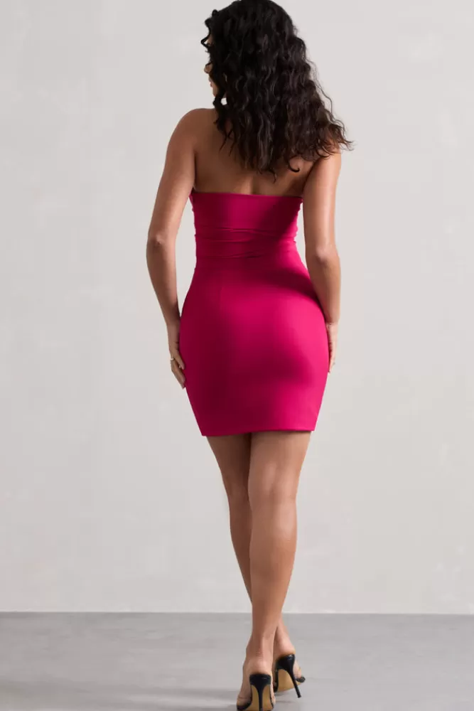 Club L London Indie | Dark Pink Bodycon Bandeau Mini Dress With Cut-Outs MAGENTA Best Sale