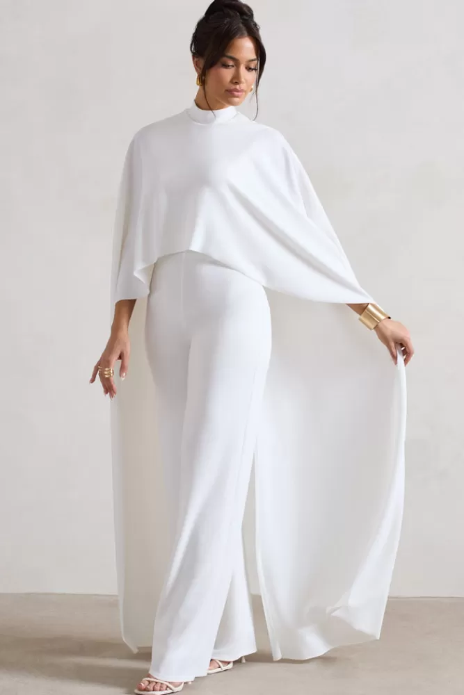 Club L London Indra | High-Neck Wide-Leg Cape Jumpsuit WHITE Best