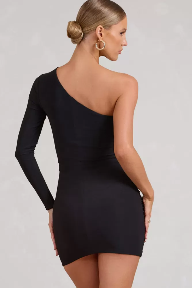 Club L London Invite | Asymmetric One Shoulder Ruched Detail Mini Dress BLACK Online