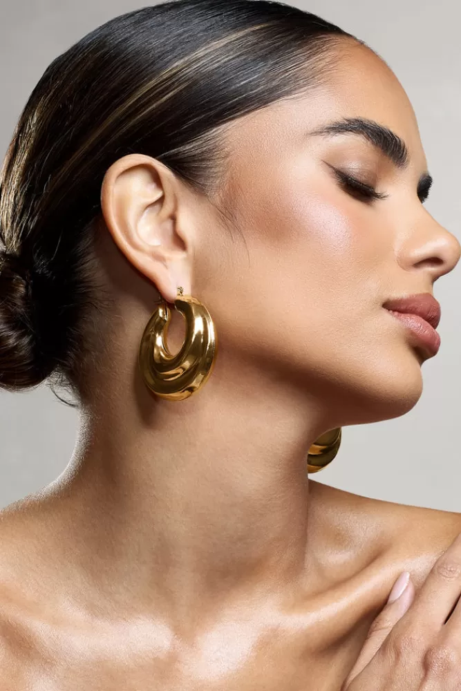 Club L London Iowa | Chunky Statement Hoop Earrings GOLD Hot