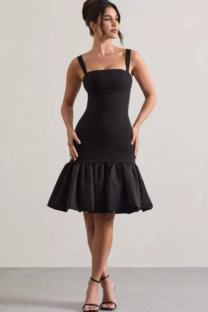 Club L London Jacque | Drop-Waist Midi Dress With Volume Hem BLACK Fashion