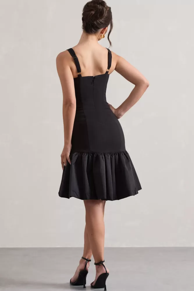 Club L London Jacque | Drop-Waist Midi Dress With Volume Hem BLACK Fashion