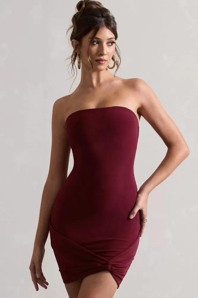 Club L London Jamie | Strapless Mini Dress With Knot Skirt BERRY Best