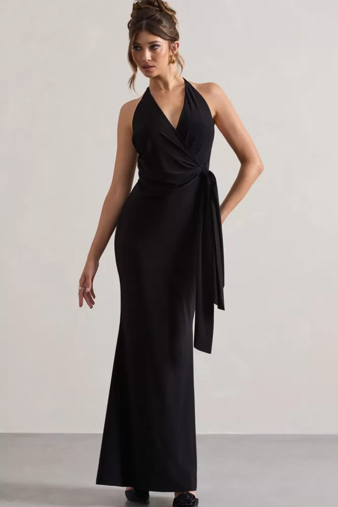 Club L London Janelle | Halter-Neck Gathered Drape Maxi Dress BLACK Online