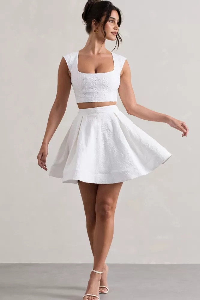 Club L London Jardanne | White Lace Skater Mini Skirt WHITE/STONE Cheap