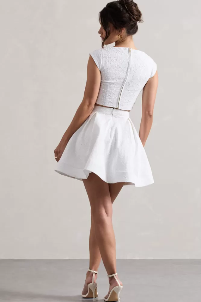 Club L London Jardanne | White Lace Skater Mini Skirt WHITE/STONE Cheap